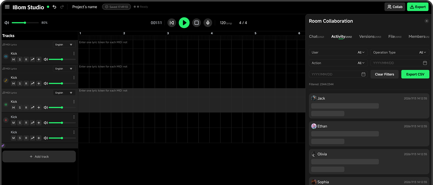 iBom Studio 协作式 DAW 工作台